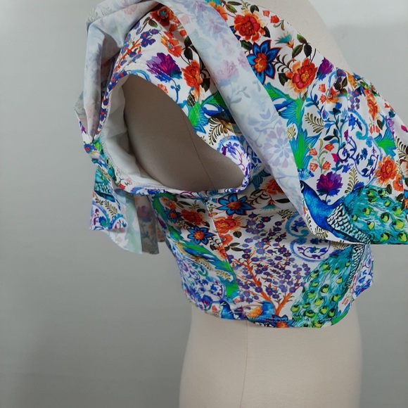 NWOT La Blanca floral shoulder swimming ruffle top 14 - Picture 3 of 10
